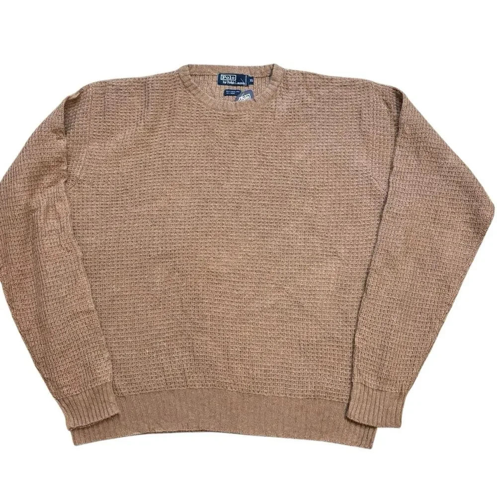 Vintage Deadstock Polo Ralph Lauren Camel Hair Waffle Knit Crew Neck Sweater XL
